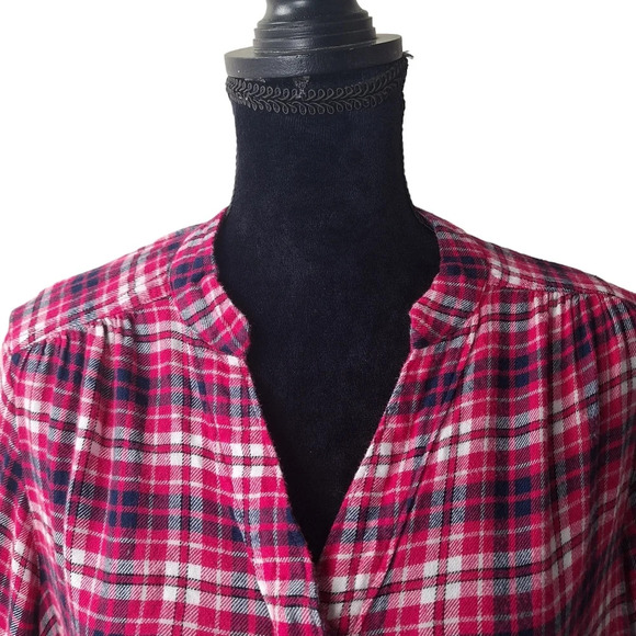 Lane Bryant Plaid Flannel Sz 18 Roll Tab Sleeves High Low Ruffle Hem Popover Top - Picture 6 of 16